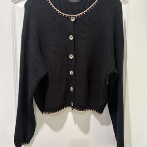 The Workshop Black Cardigan with Cream Trim